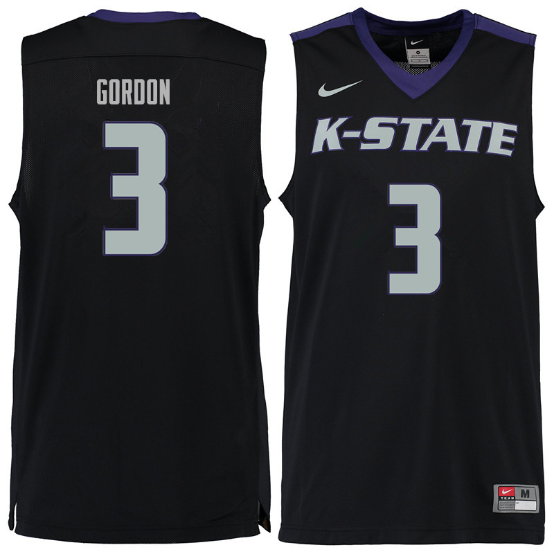 Men #3 Dajuan Gordon Kansas State Wildcats College Basketball Jerseys Sale-Black